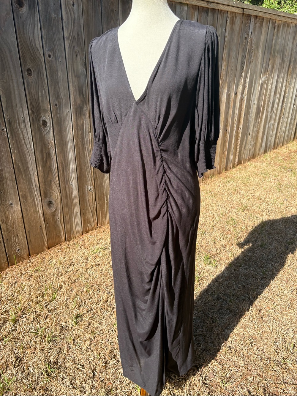 H&M Black V-Neck Ruched Maxi Dress